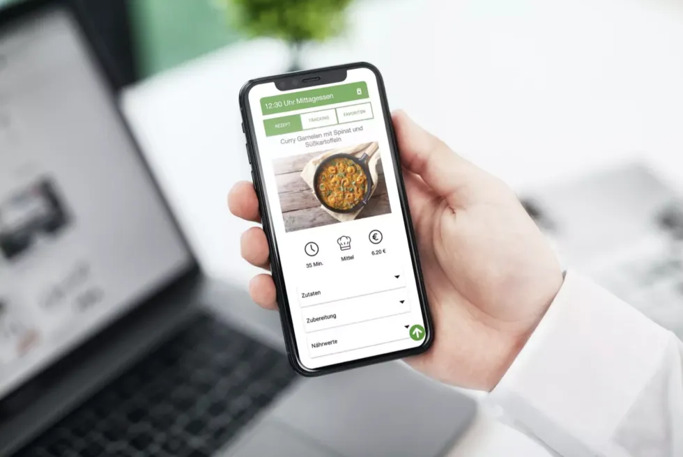 Ernährungsplan mit Rezept in der Smartphone-App